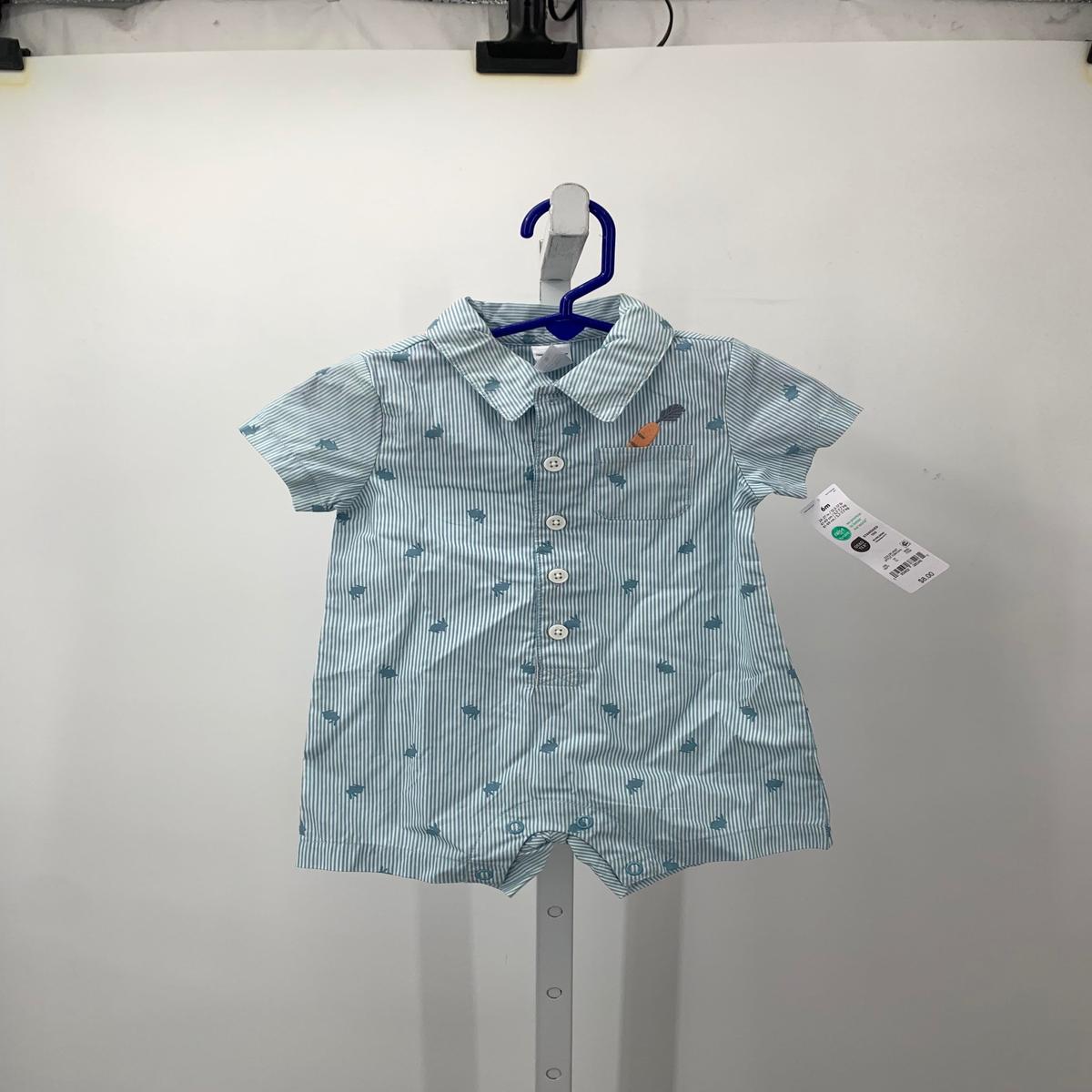 NEW SHORT SLV ROMPER STRIPES BUNNIES