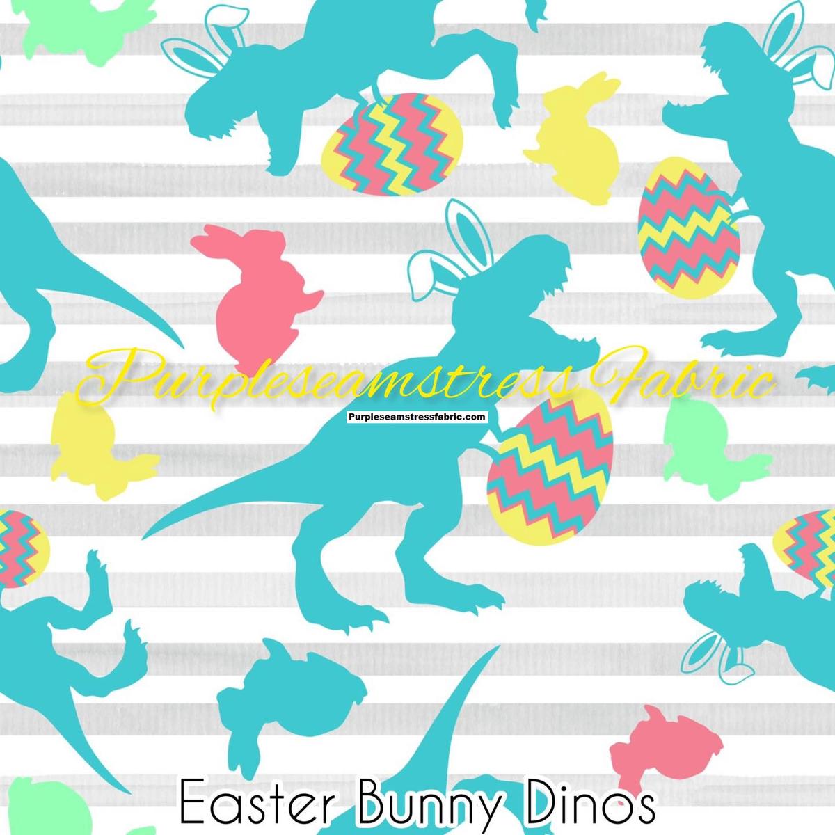 Striped Easter Bunny Dinos  Fabric