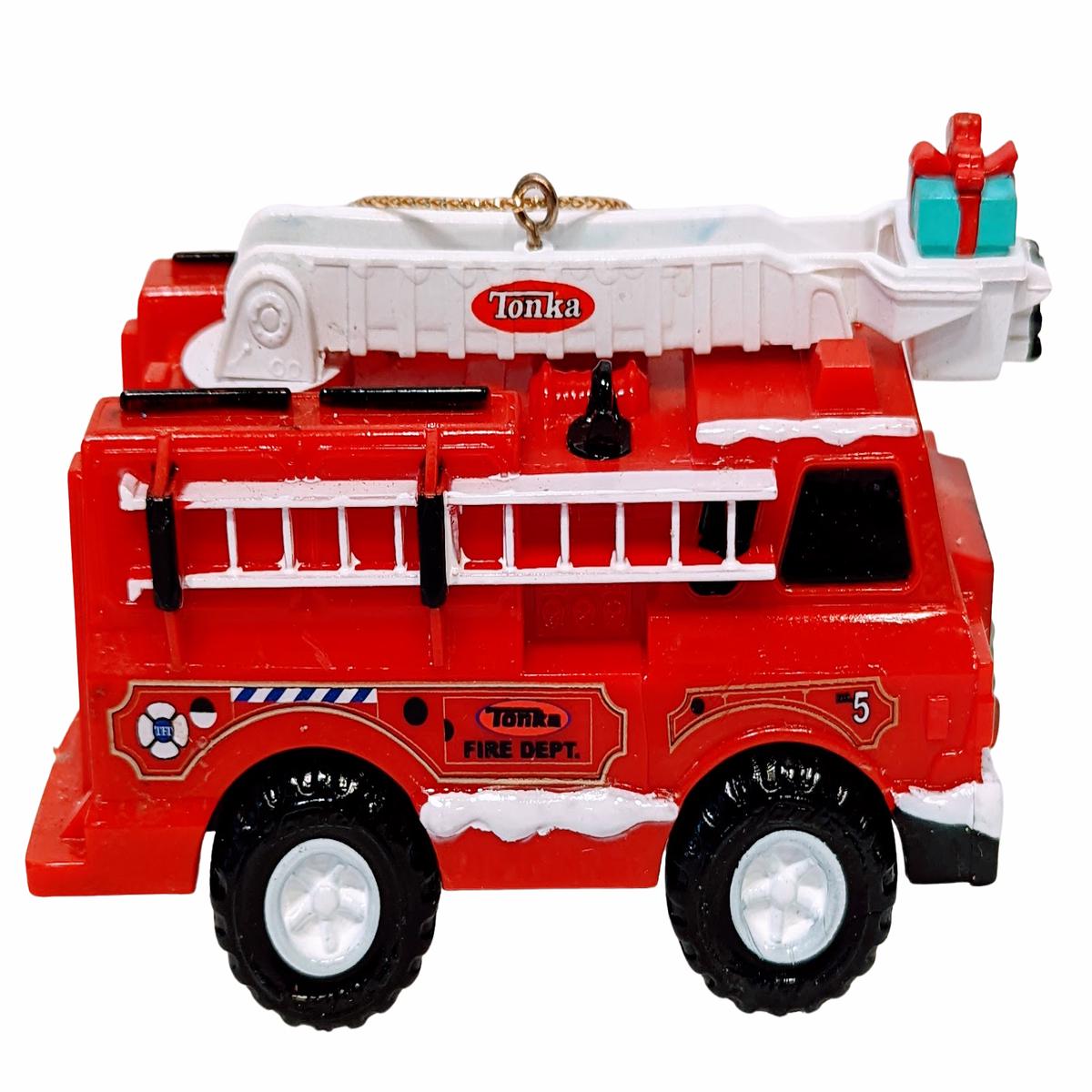Tonka Fire Truck Ornament with Christmas Wreath on Front & Christmas Gift on Ladder