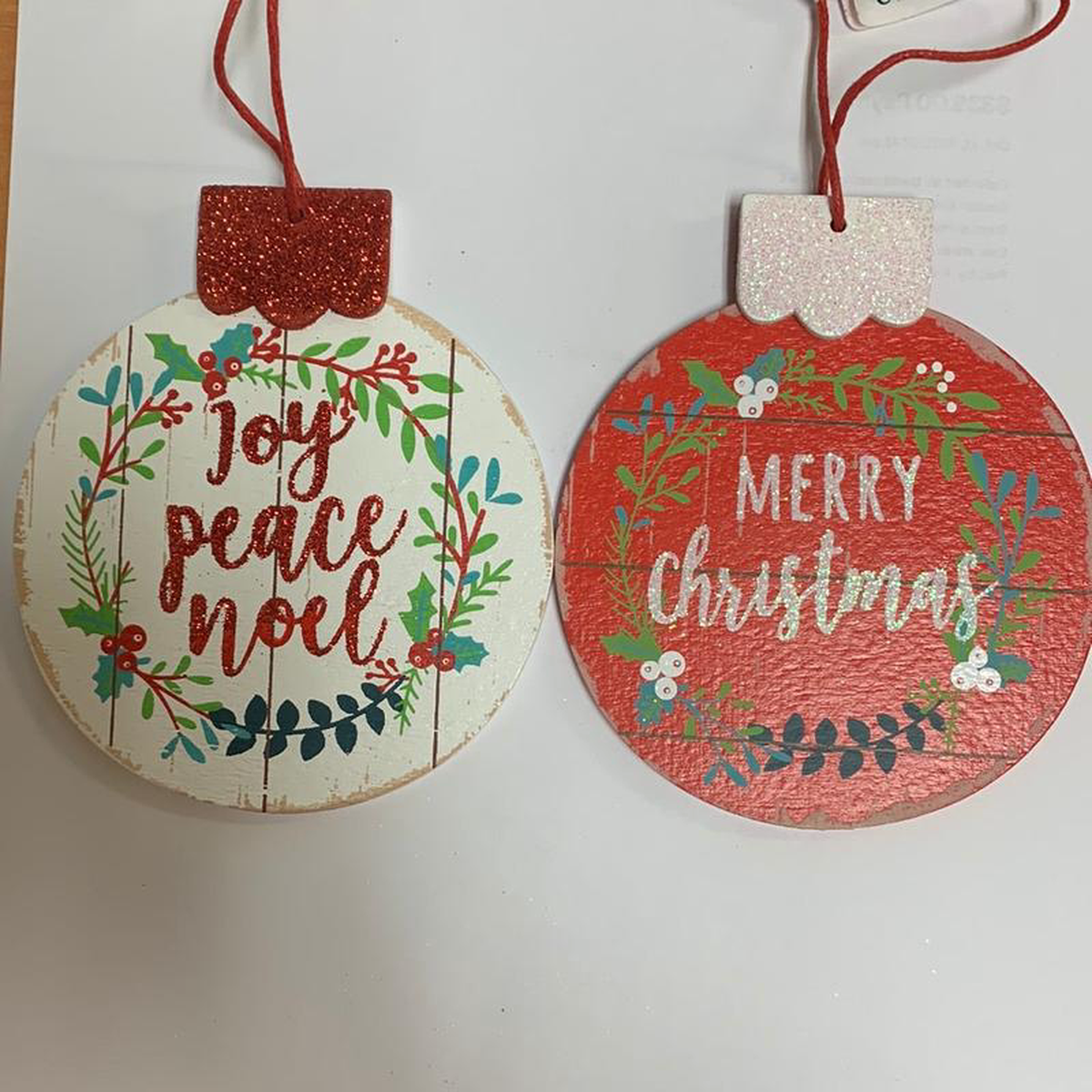 Wooden Round Shaped Ornament Merry ChristmasJoy Peace Noel