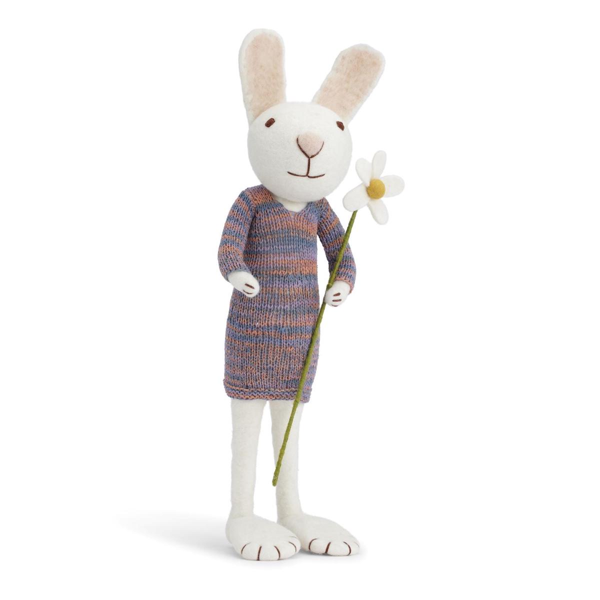 X-Large White Bunny with Multi Colorful Dress and Marguerite