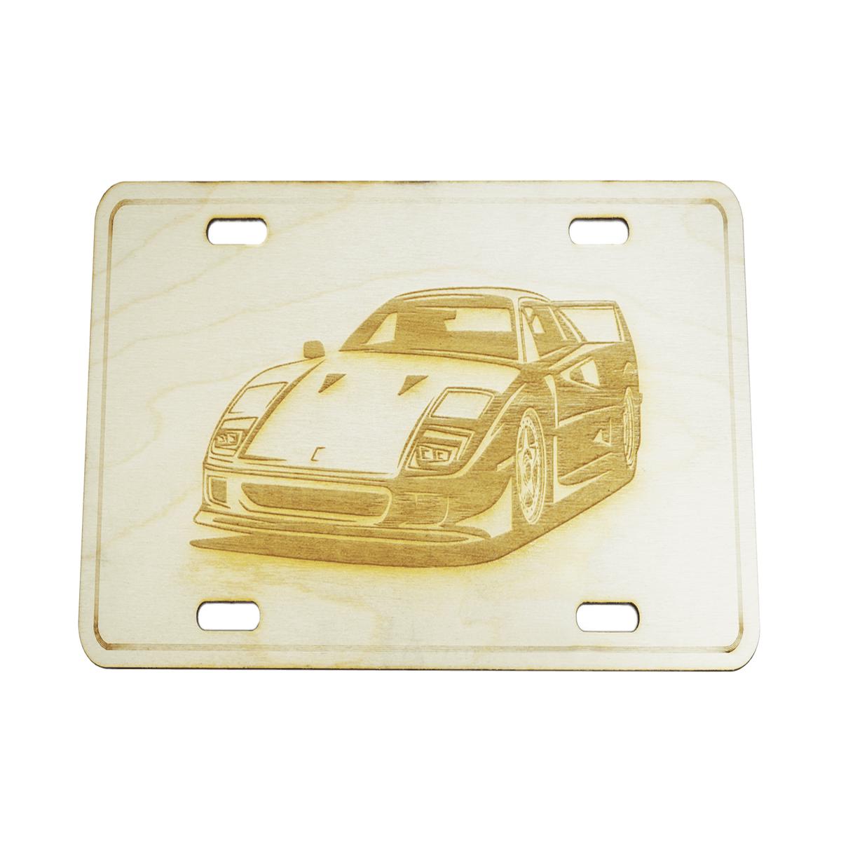 ZSPEC Ferrari F40 Sports Car License Plate, Birch, Ornament for Office, Garage or Man-Cave