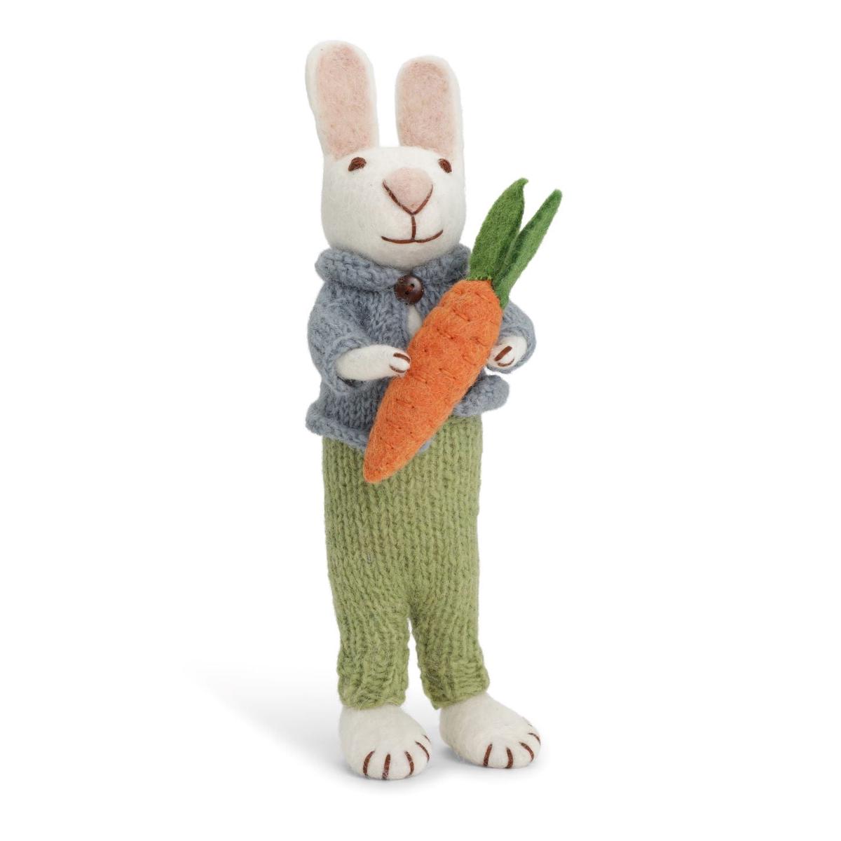 Big White Bunny with Blue Jacket, Green Pants and Carrot