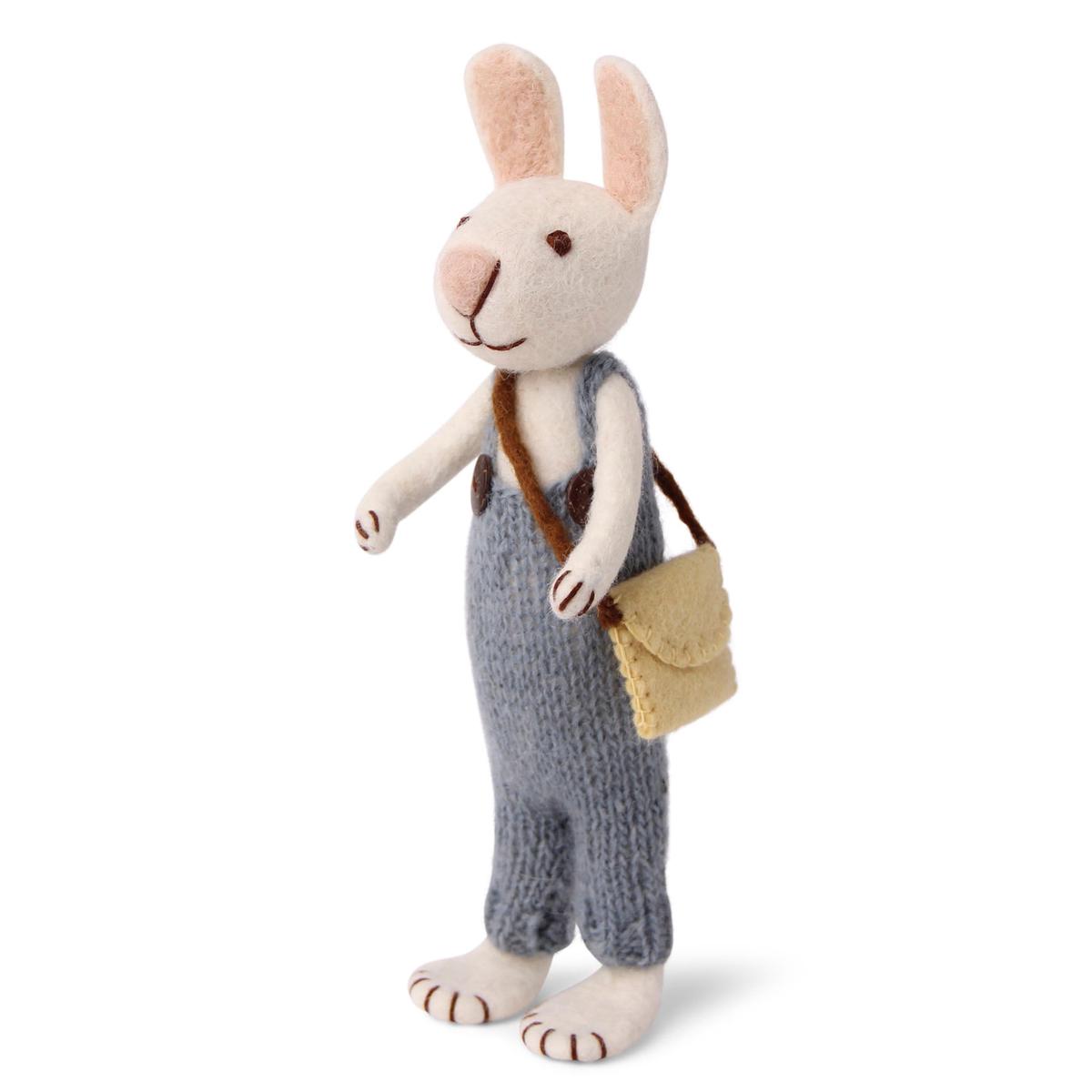 X-Large White Bunny with Blue Pants and Bag
