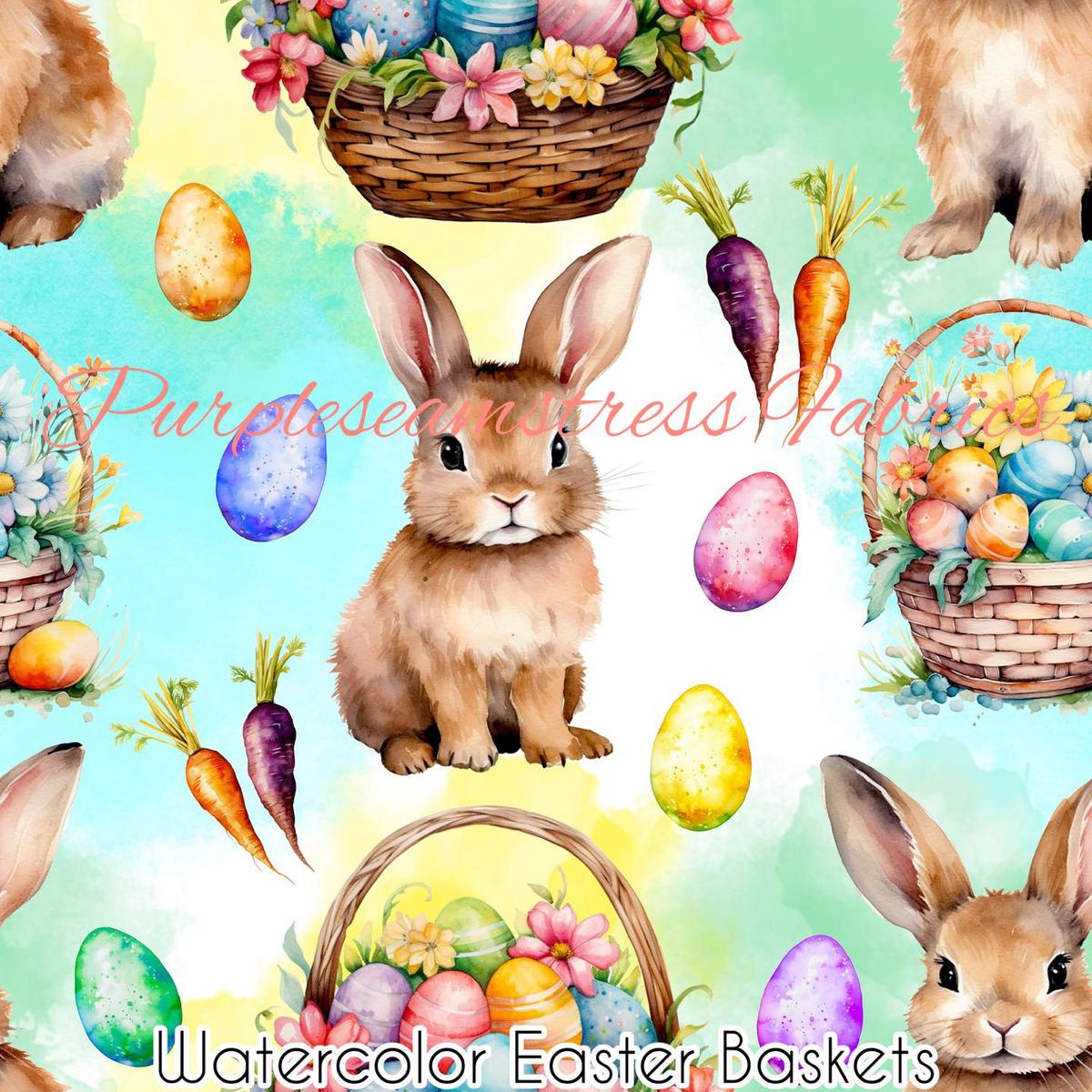 Watercolor Easter Baskets  Fabric