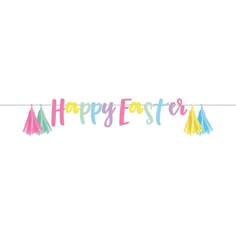 12/Case Bulk "Happy Easter" Cardstock Banner w/ Tissue Tassels