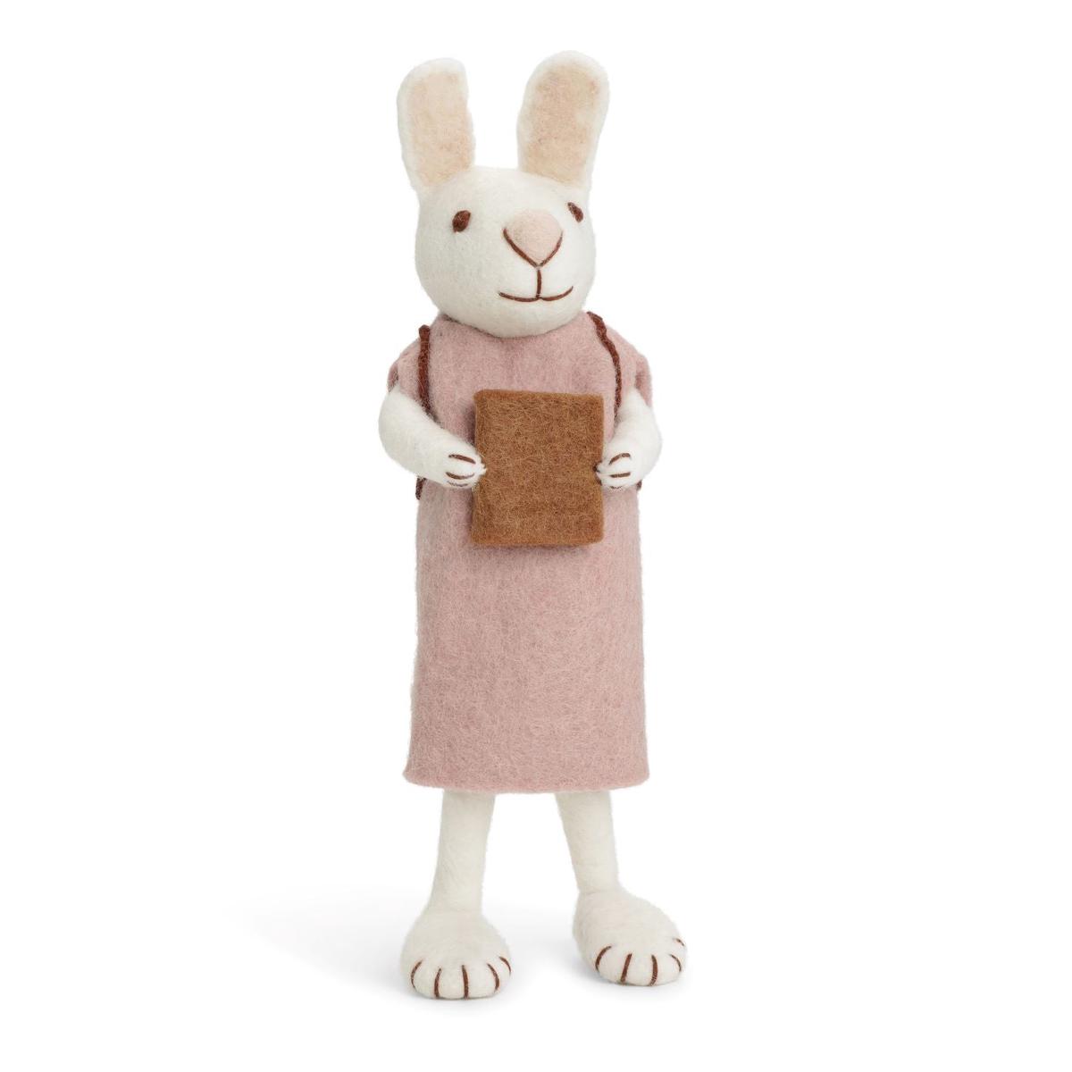 Big White Bunny with Lavender Dress and Book