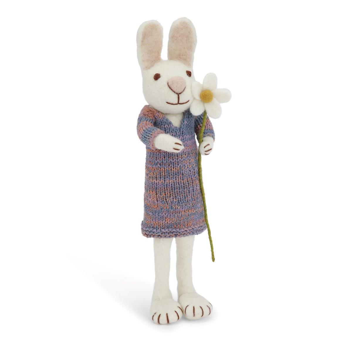 Big White Bunny with Multi Colorful Dress and Marguerite