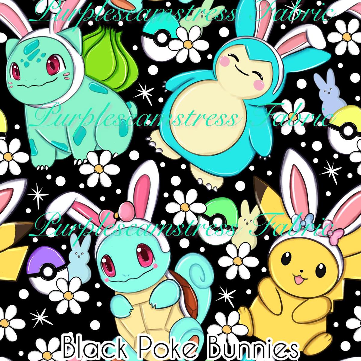 Black Poke Bunnies  Fabric