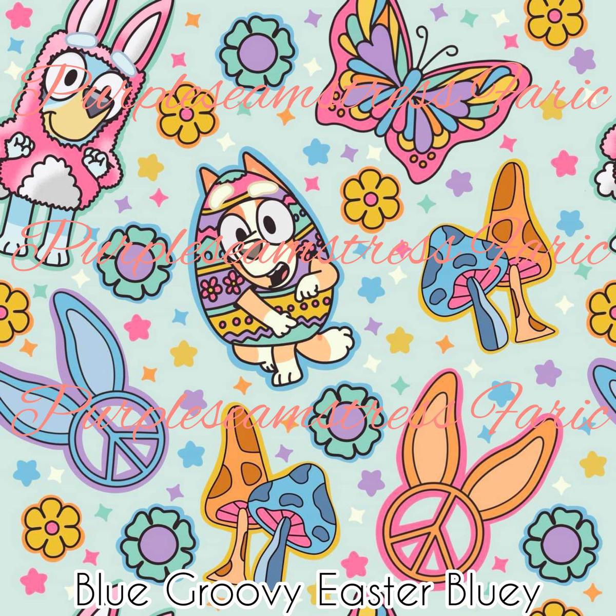Blue Groovy Easter Bluey  Fabric