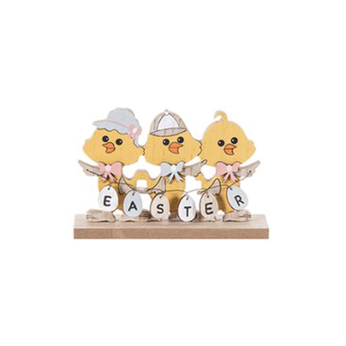 15cm 3 Chicks Wooden Decoration