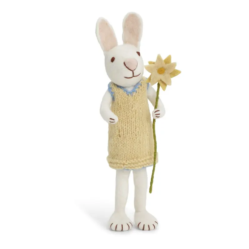 Big White Bunny with Yellow Dress and Flower