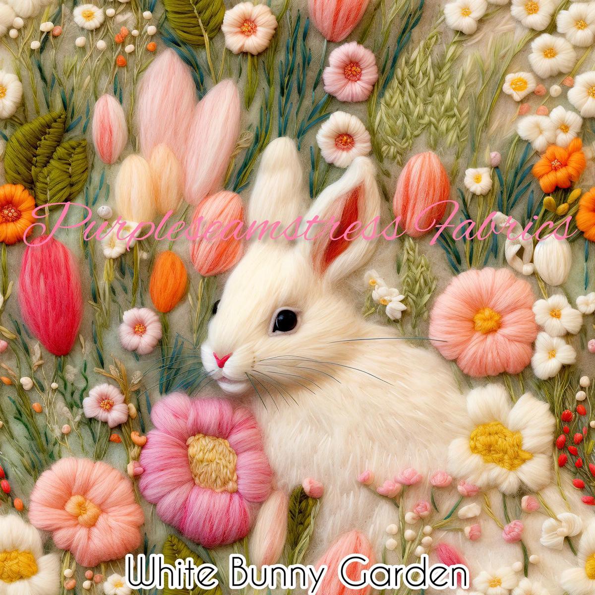 White Bunny Garden  Fabric
