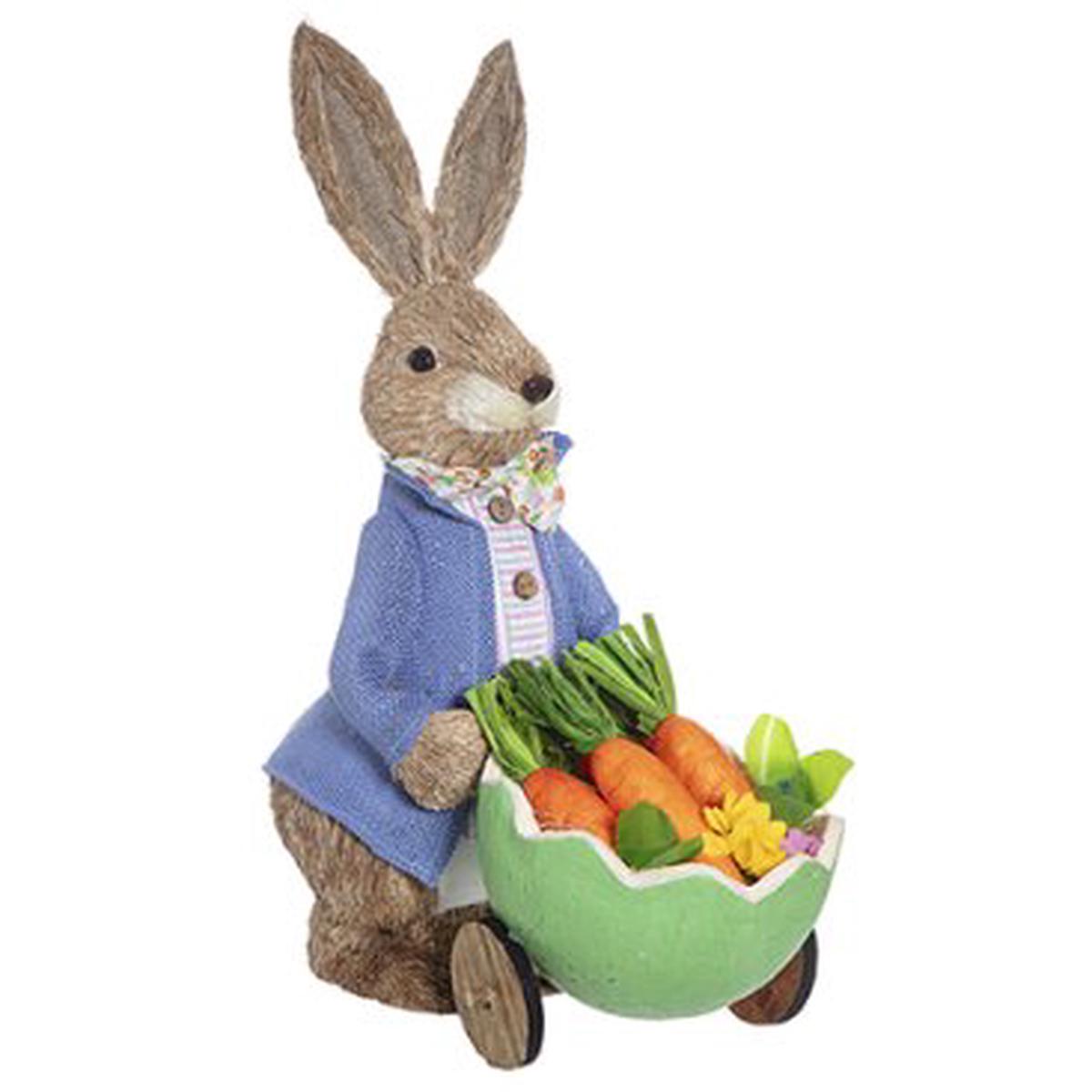 Alfie Rustic Male Bunny in Blue Jacket with a Cart