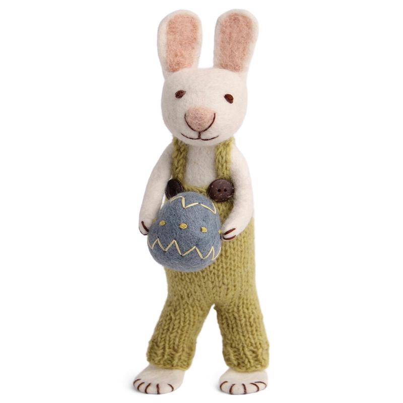 Big White Bunny with Pants and Blue Egg