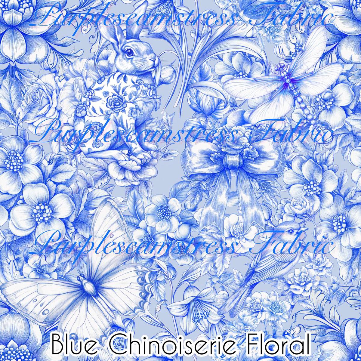 Blue Chinoiserie Floral  Fabric