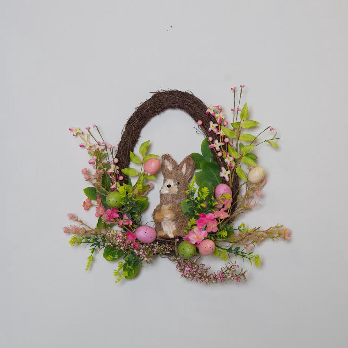 18  Mixed Fls Egg & Rabbit Wreath