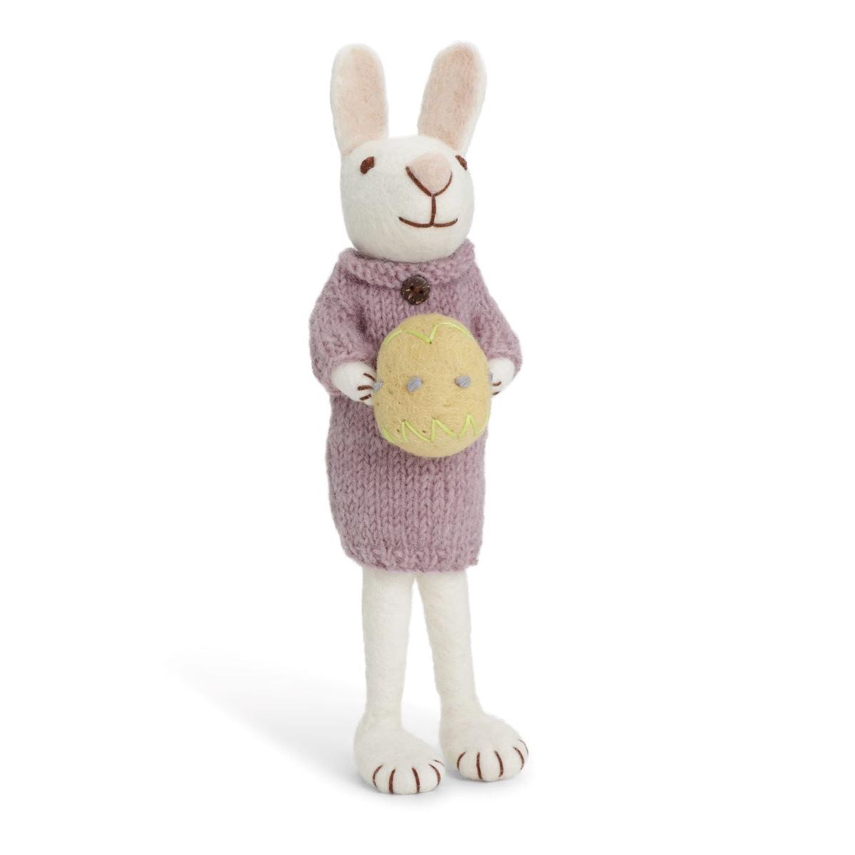 Big White Bunny with Purple Dress and Yellow Egg