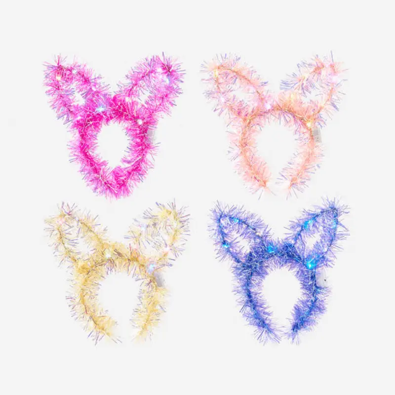 Tinsel Bunny Ear Lighted Headband - 4 Color Options