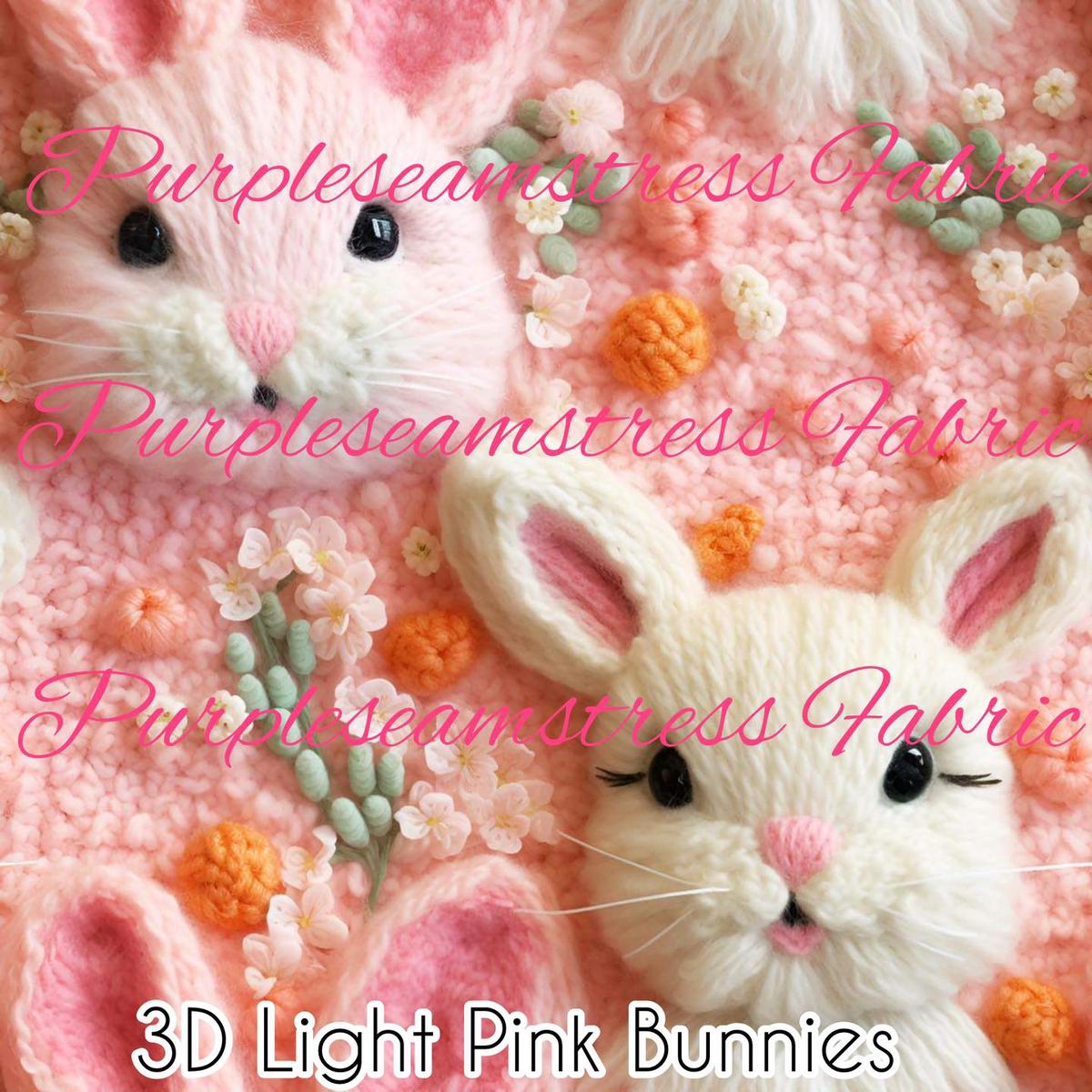 3D Light Pink Bunnies  Fabric