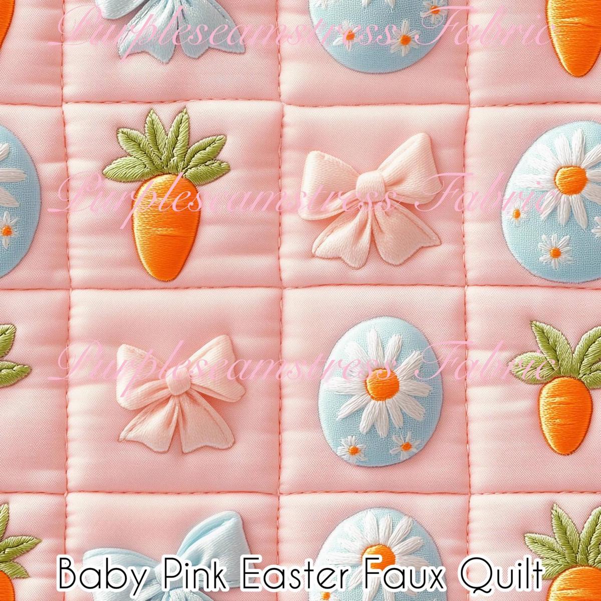 Baby Pink Easter Faux Quilt  Fabr...