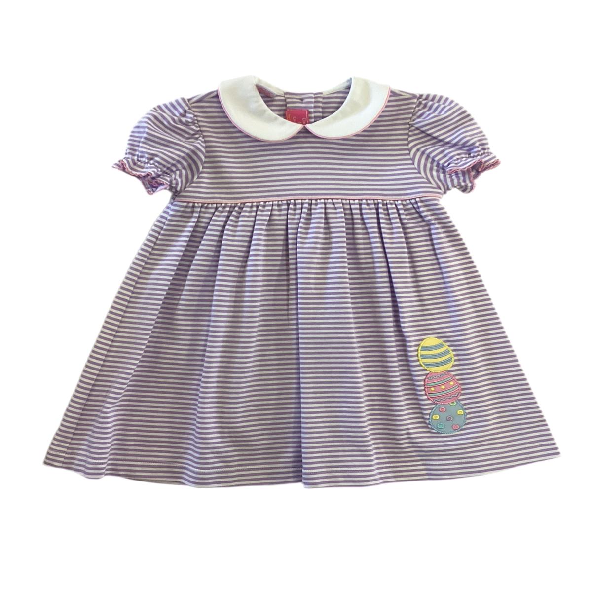 Striped Purple Cotton Embroidered Easter Egg Dress