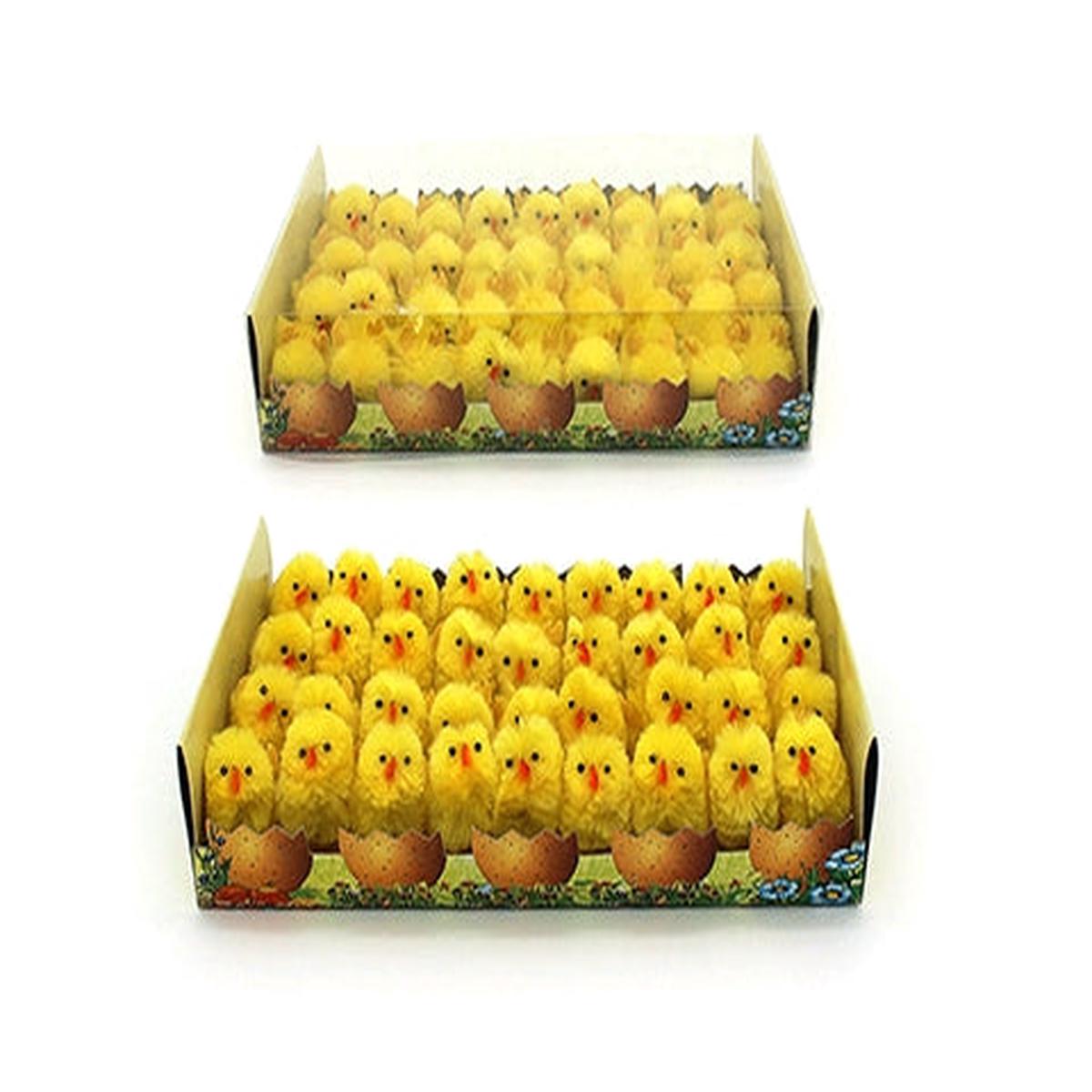 Yellow Chenille Chicks In Tray - 36 units