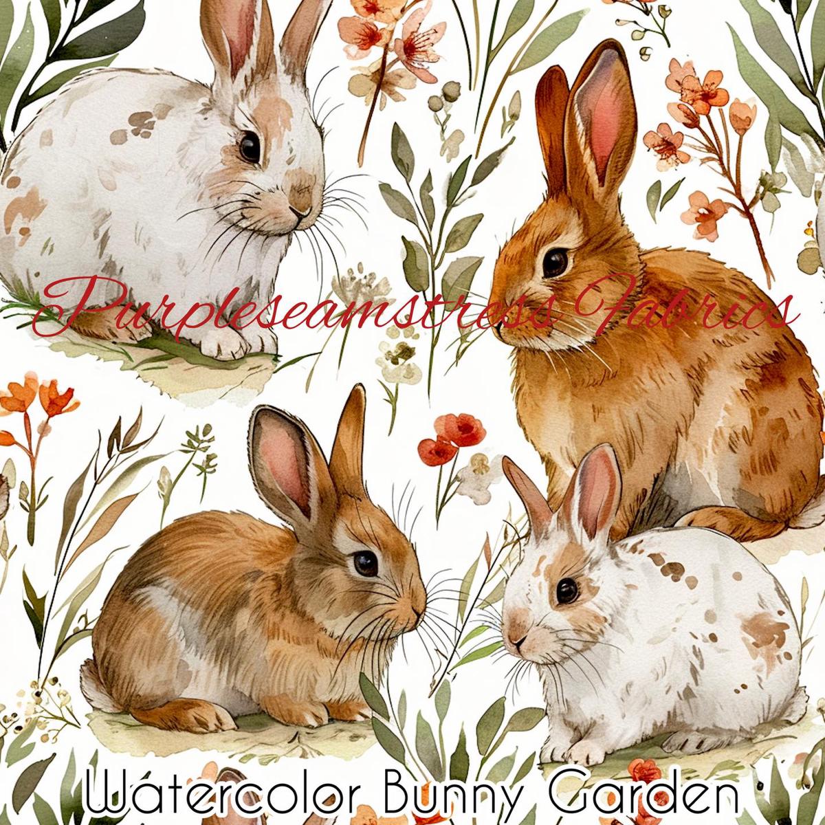 Watercolor Bunny Garden  Fabric
