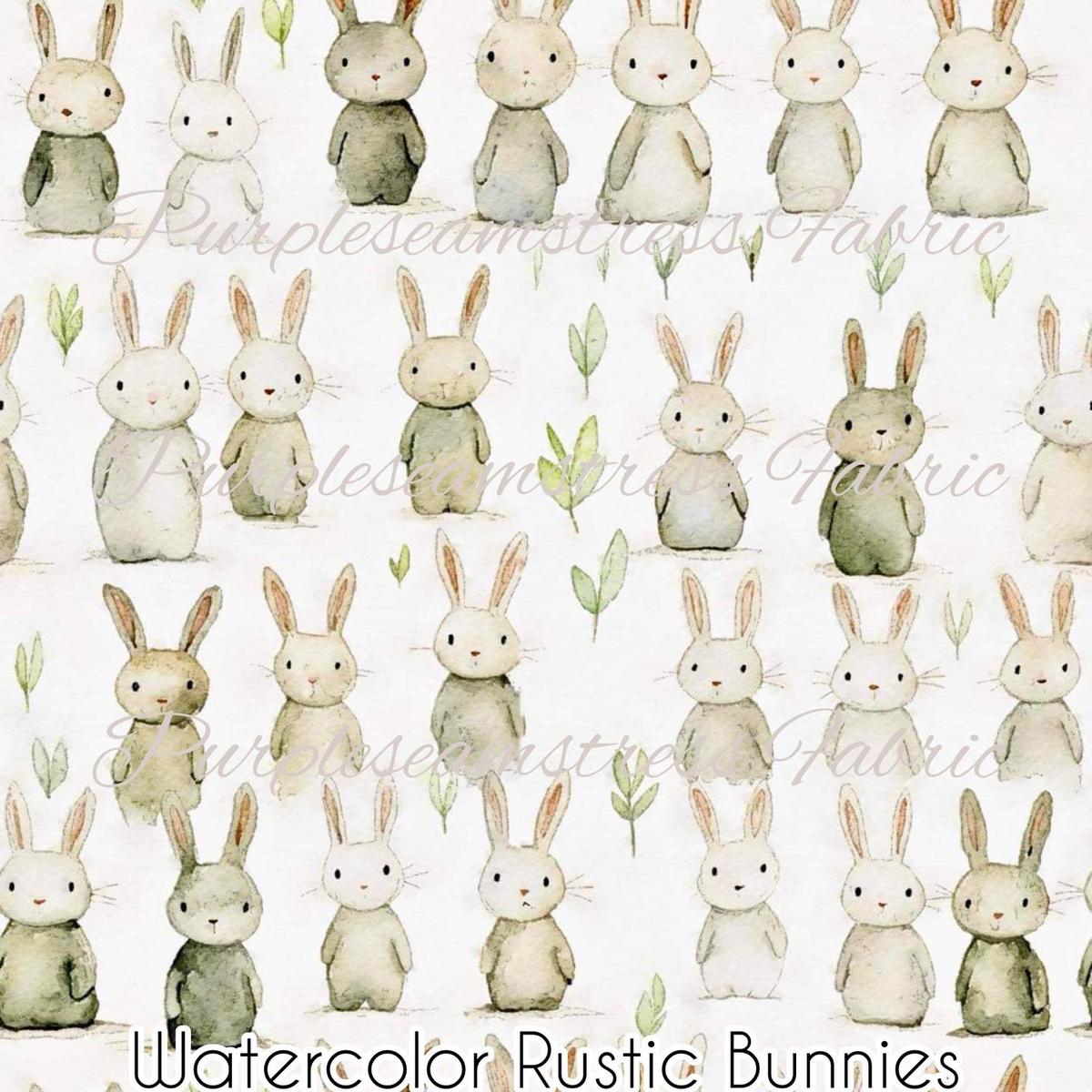 Watercolor Rustic Bunnies  Fabric