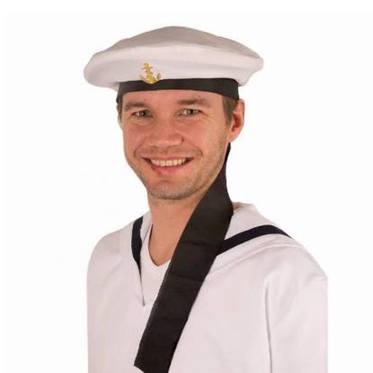 White Sailor Hat with Anchor - Carnival Accessories