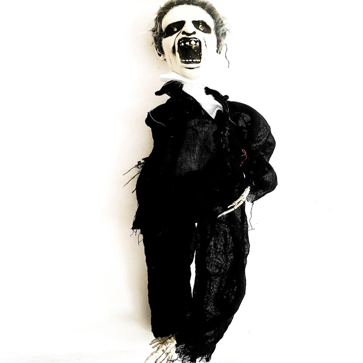 Animated Zombie in Black Suit with Lights and Sound 80cm Halloween Ornaments