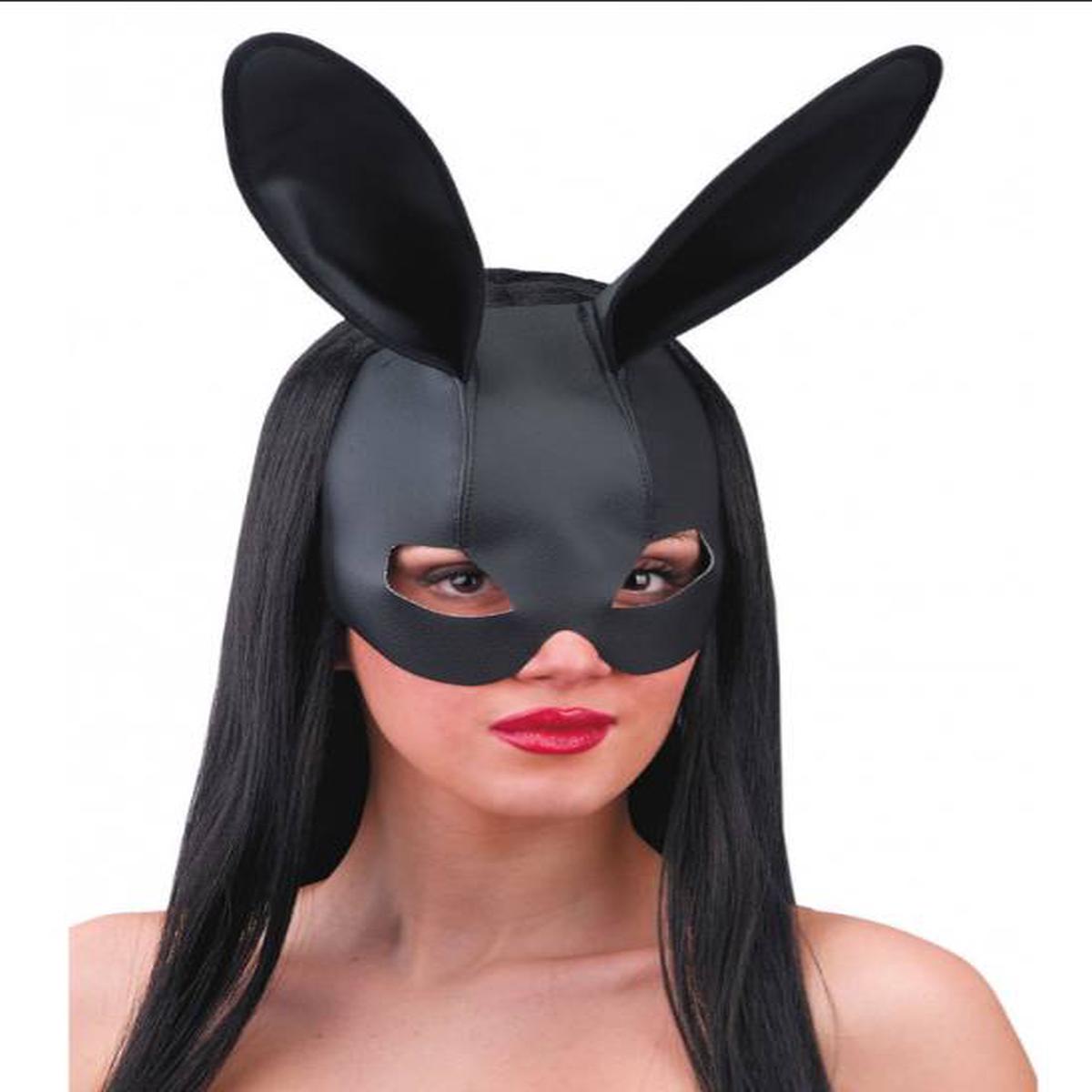 Black Faux Leather Rabbit Mask