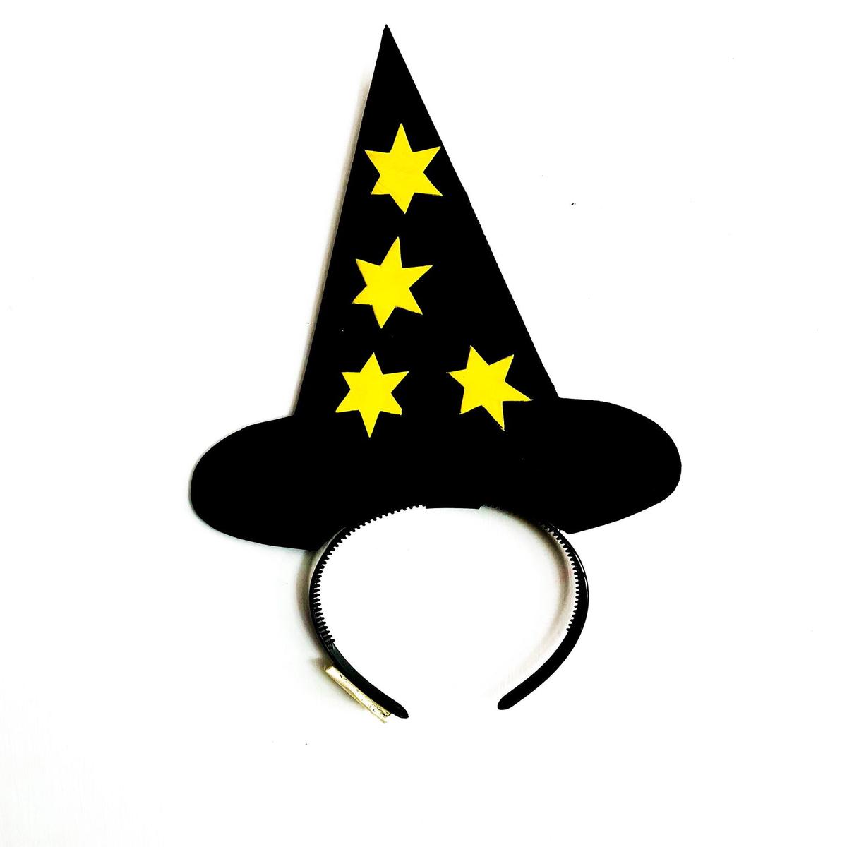 Black Headband with Witch Hat and Stars Halloween Accessories
