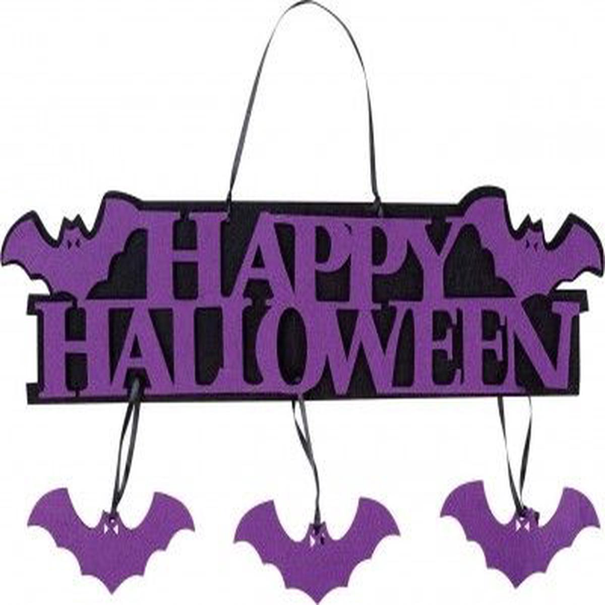 "Happy Halloween" Purple Plaque 35cm Halloween Ornament