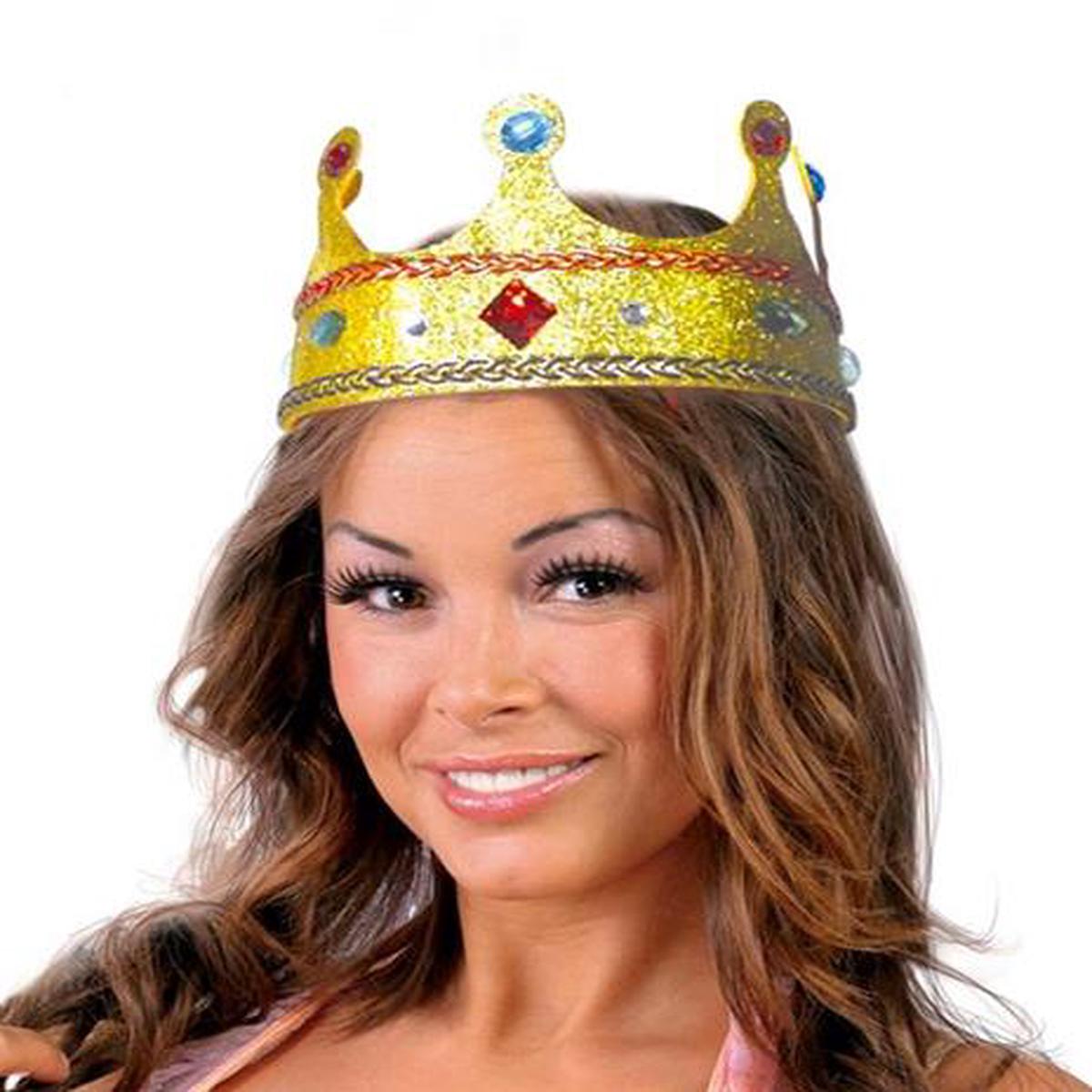 Queen Crown in Gold Cloth with Glitter and Gems Carnival Accessories