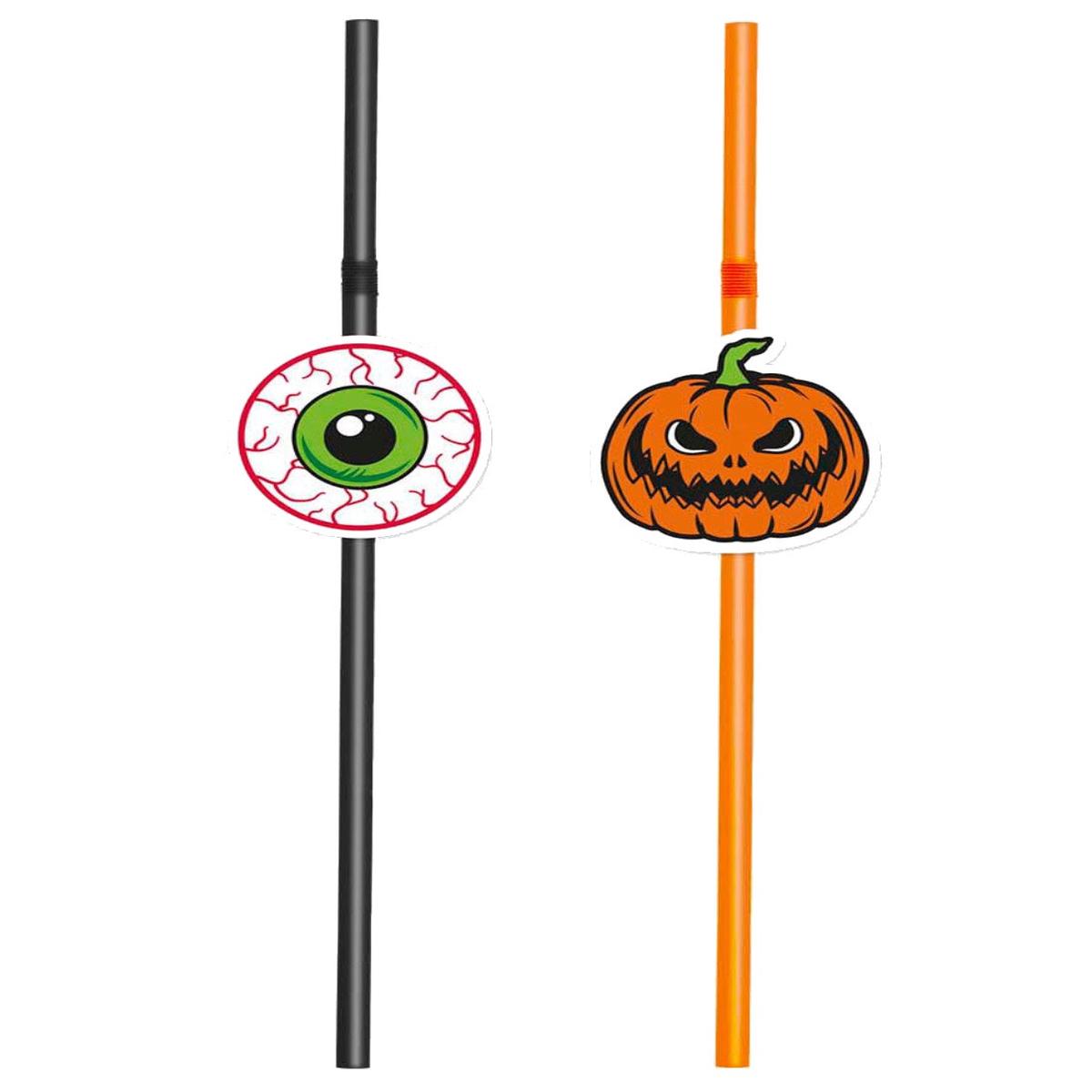 Set of 12 Halloween Pumpkin and Eye PLA Straws 21cm