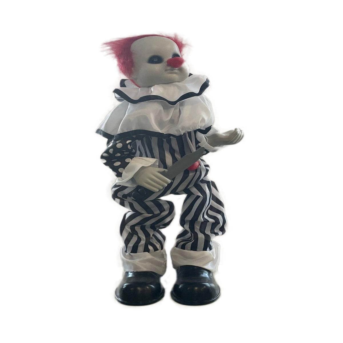 Animated Clown with Knife, Lights and Sound, 60cm, Halloween Ornaments