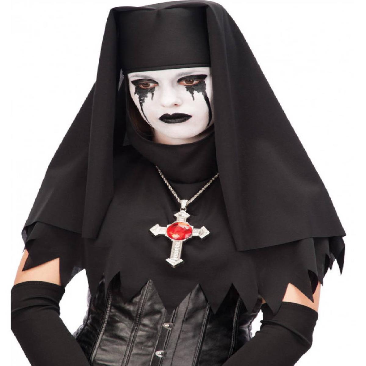 Black Cursed Nun Halloween Veil 50cm