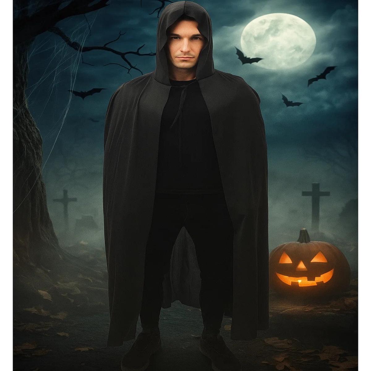 Black Hooded Cloak 130cm
