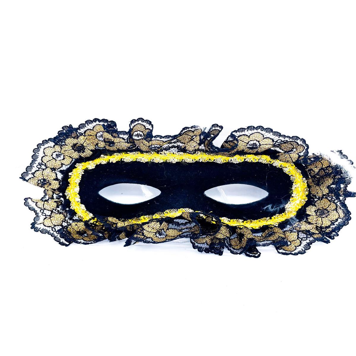 Black Mask with Lace and Gold Eye Decorations Carnival Masks