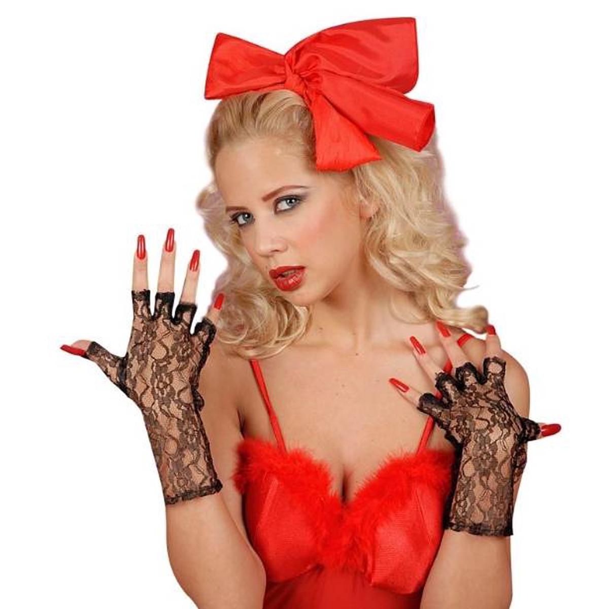 Short Black Lace Fingerless Gloves, One Size - Carnival Accessories