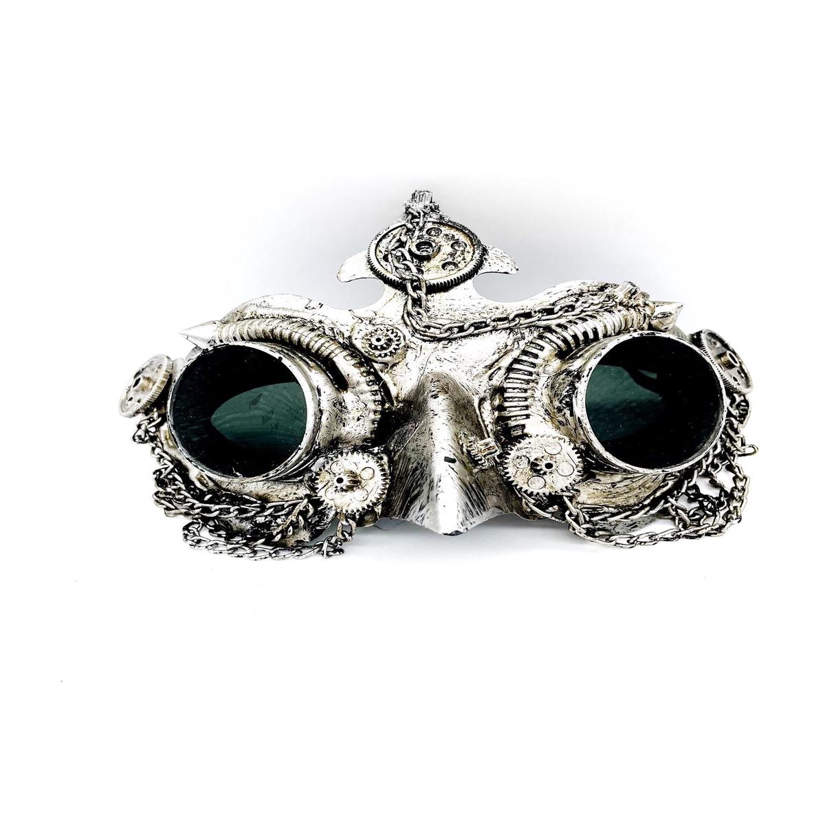 Venetian Silver Eye Mask with Gears 22x12cm Carnival Masks