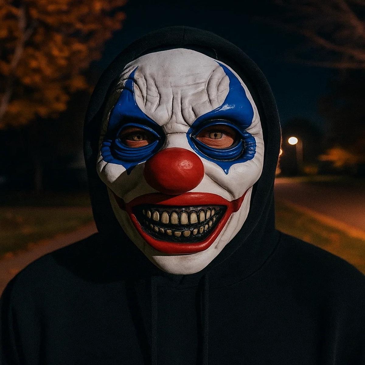 White and Blue Evil Clown Halloween Mask