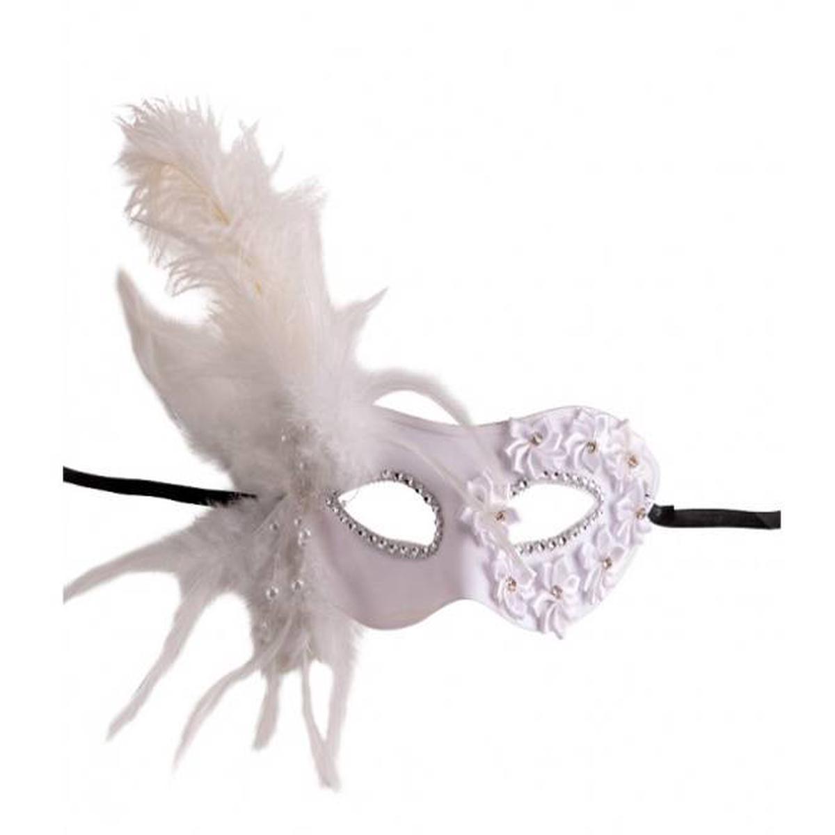 White Eye Mask with Flowers and Feathers