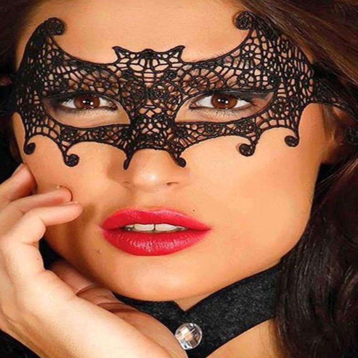 Black Macrame Bat Mask in Fabric