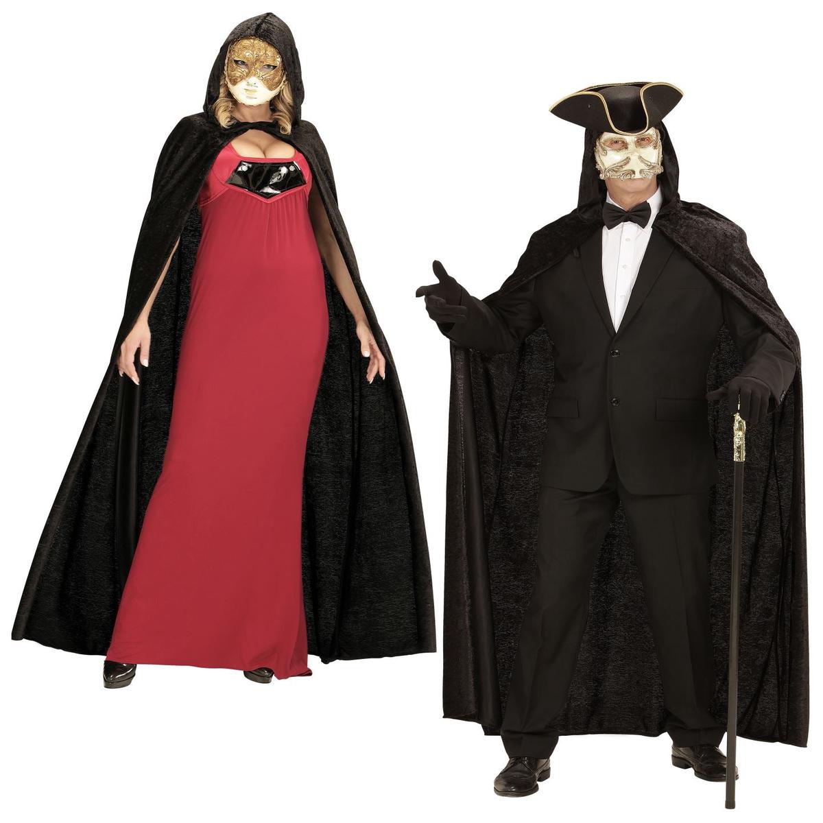Black Velvet Hooded Cloak 150cm Halloween and Carnival