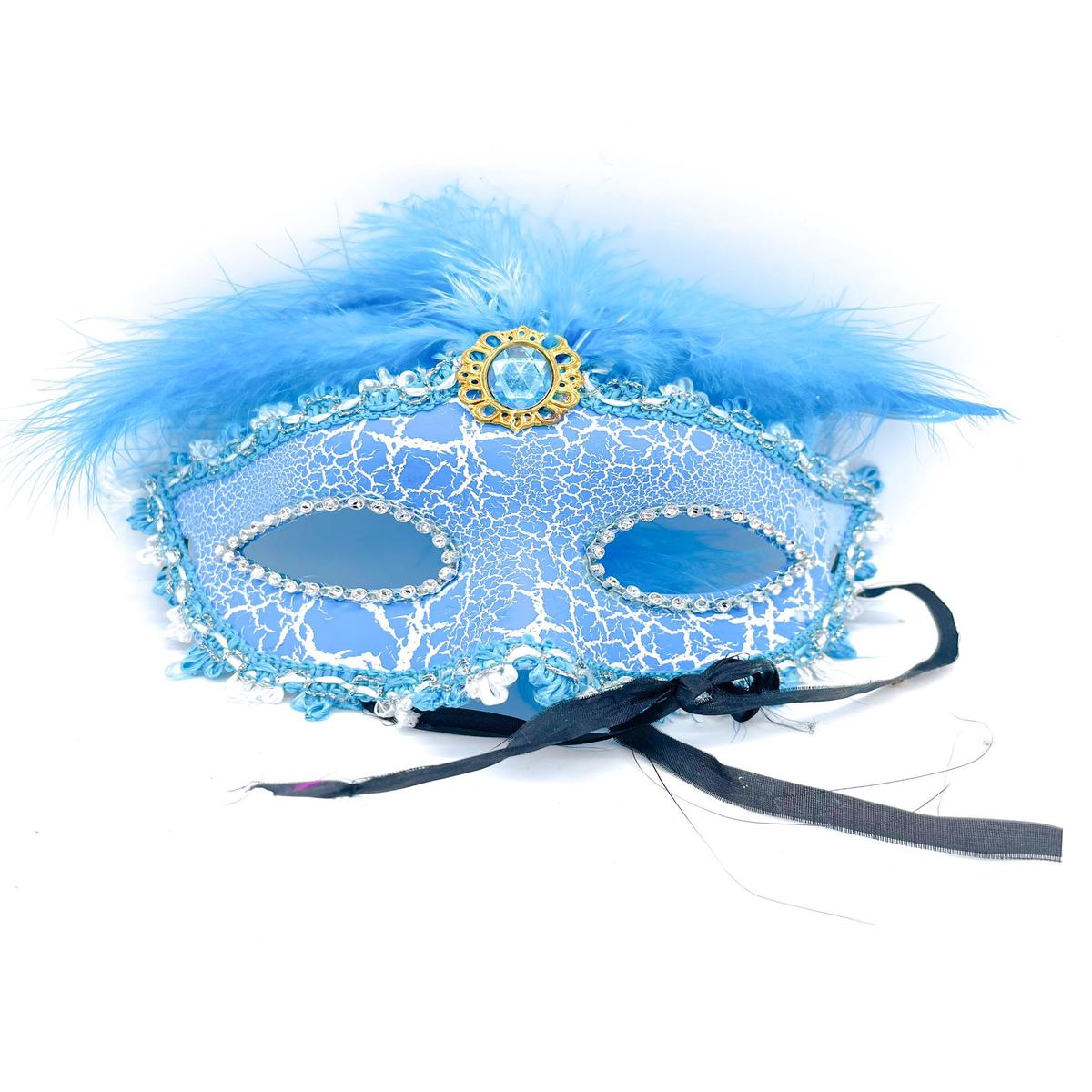 Blue Venetian Mask with Feathers for Eyes 22x8cm Carnival Masks