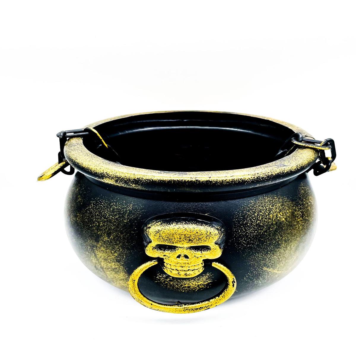 Cauldron Storage Container with Plastic Skull Halloween Ornaments