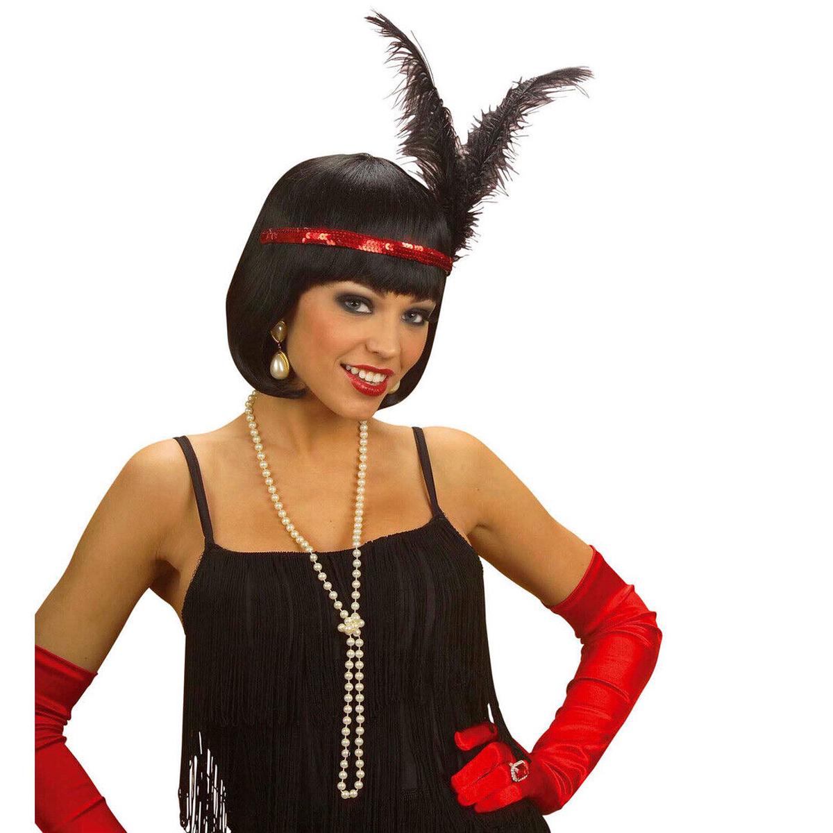 Red Sequin Headband with 2 Feathers 25cm