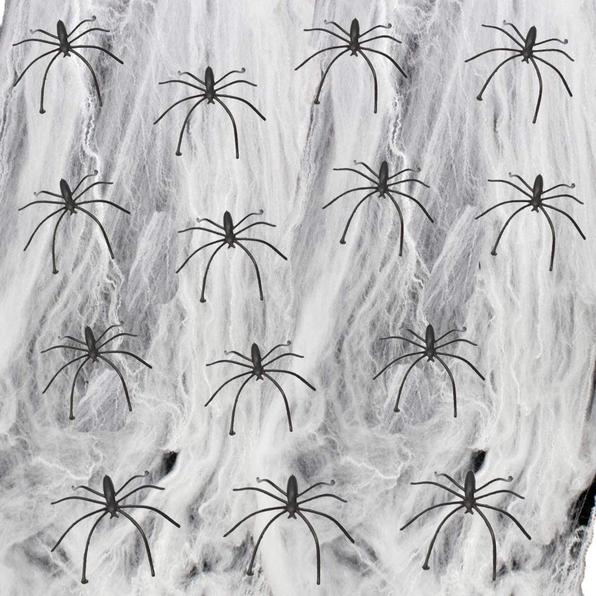 Set of 12 Mini Modular Spider Webs with Spiders for Halloween Decoration
